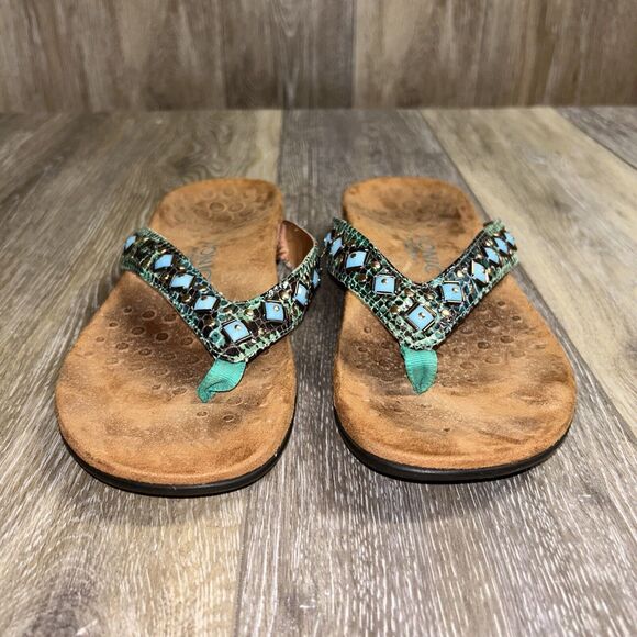 Vionic 340 Floriana Toe Post Sandal Teal Green Beaded Snake Slide Womens Size 9 - Picture 3 of 11
